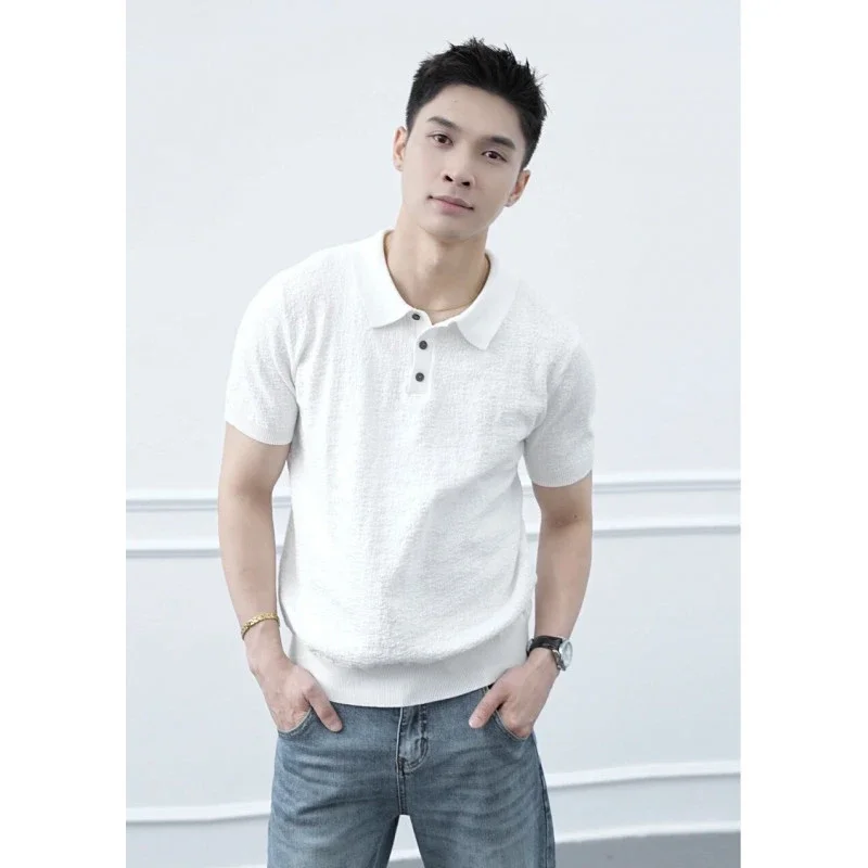 Men's Textured Knit Polo Summer Brown