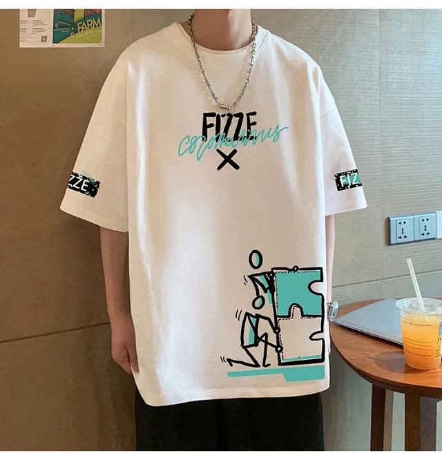 Ins Men's Loose Cotton Summer Tee Detail