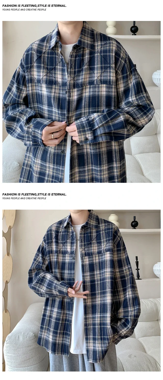2025 Men's Plus-Size Retro Plaid Shirt Detail