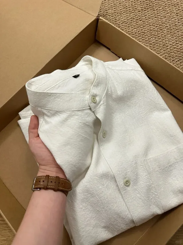 Men's Bamboo-Cotton Short Sleeve Mandarin Shirt Detail