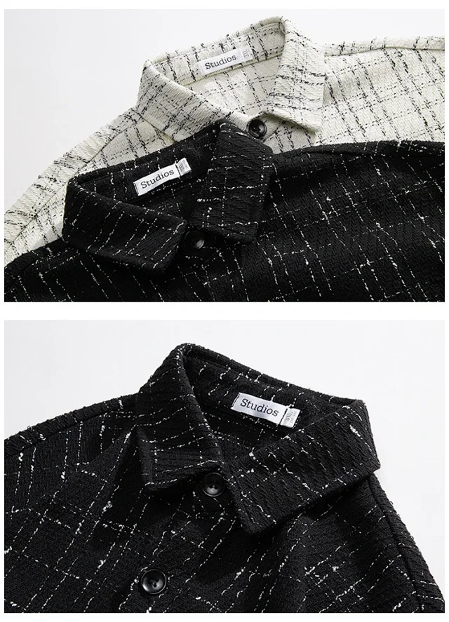 Men's Chic Houndstooth Oversized Work Jacket Detail