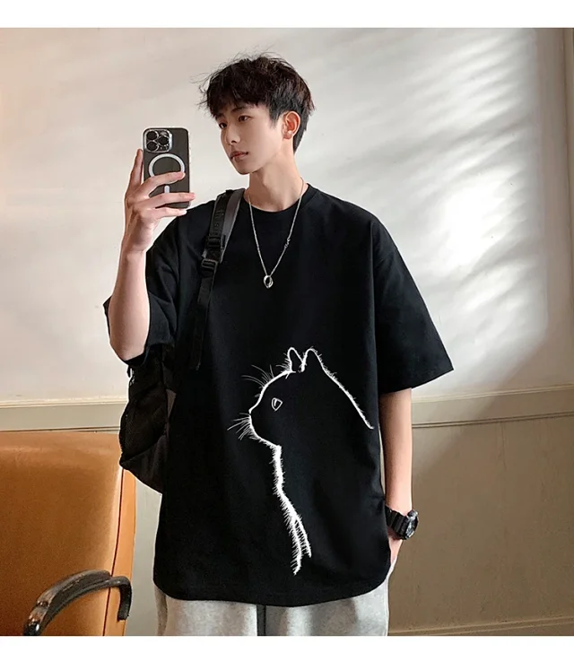 Men's Couple Cat Print Tee Detail