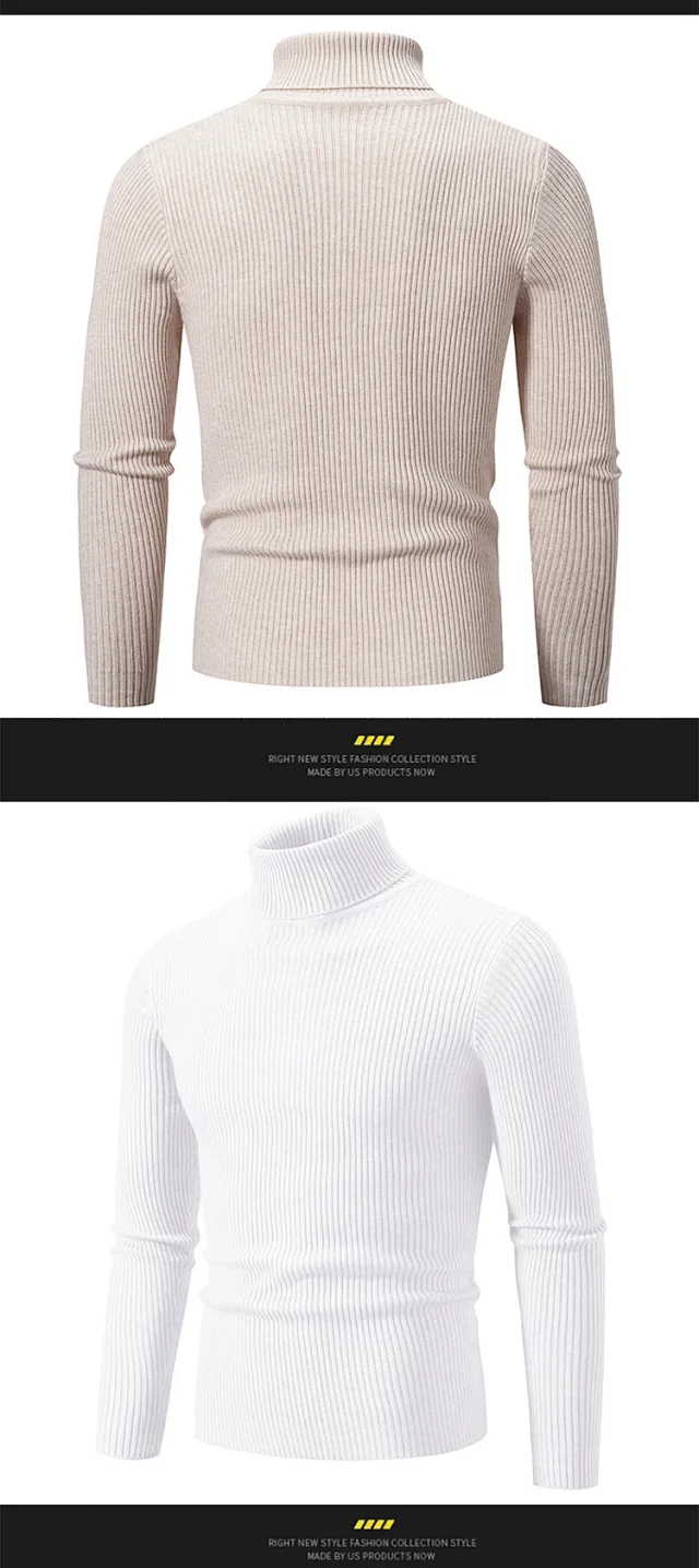 Men's Slim Fit Retro Solid Turtleneck Detail