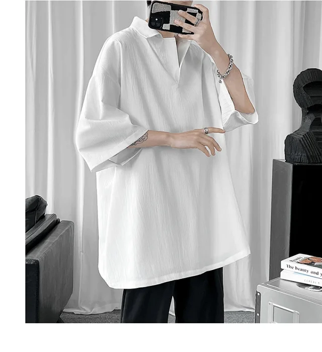 Men's Oversized Solid Polo T-Shirt Detail