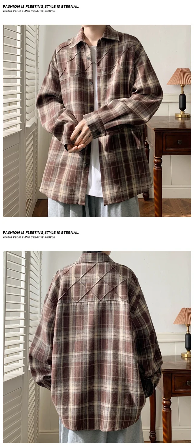 2025 Men's Plus-Size Retro Plaid Shirt Detail