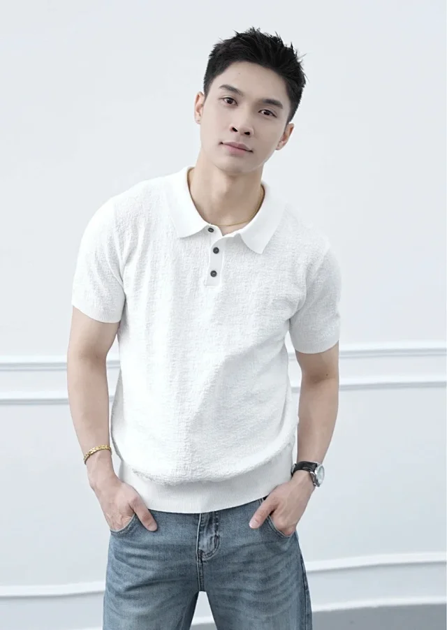 Men's Textured Knit Polo Summer Brown Detail