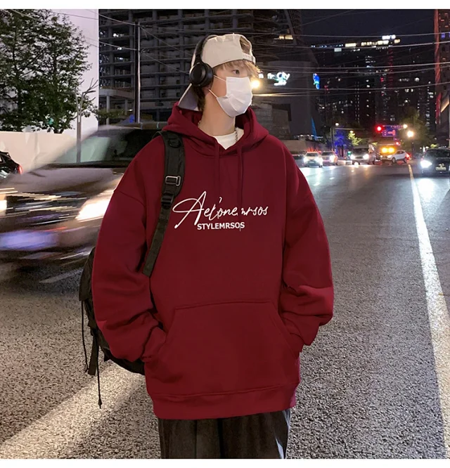 American Streetwear Men's Oversized Cotton Hoodie Detail
