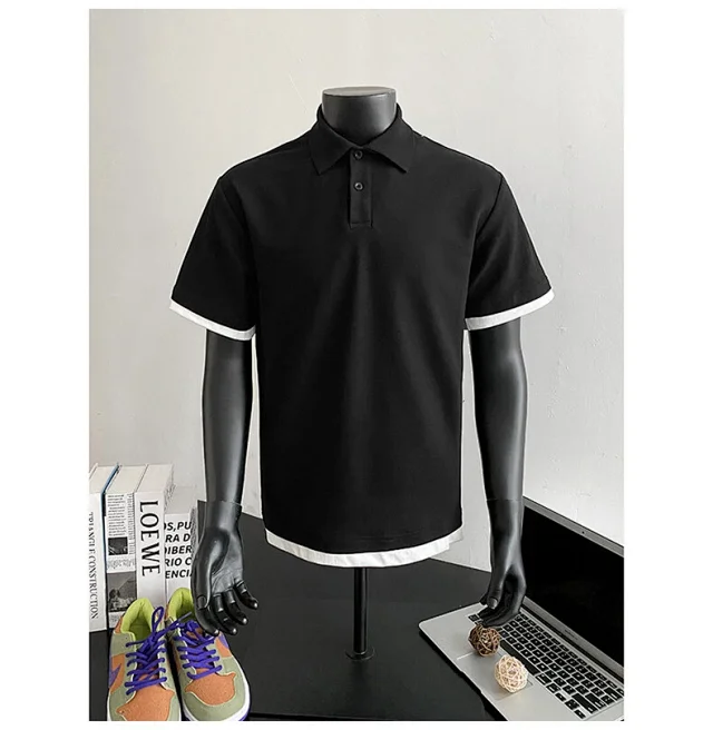 Men's Summer Pique Mock Polo Shirt Detail
