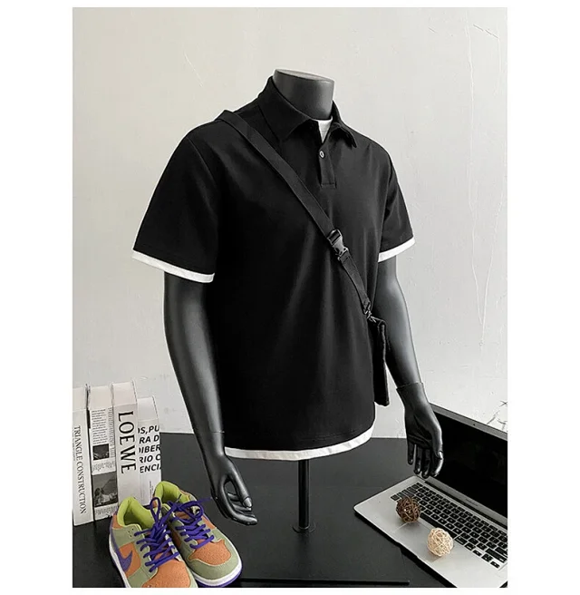 Men's Summer Pique Mock Polo Shirt Detail