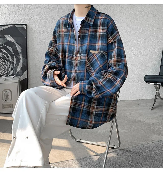 Men's Japanese Brushed Plaid Warm Shirt Jacket Detail