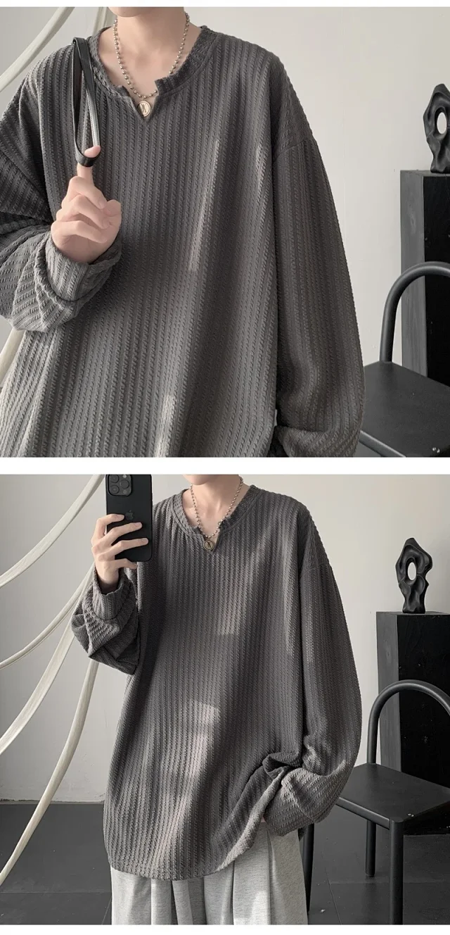 Men's High-Street V-Neck Heavyweight Sweatshirt White Detail