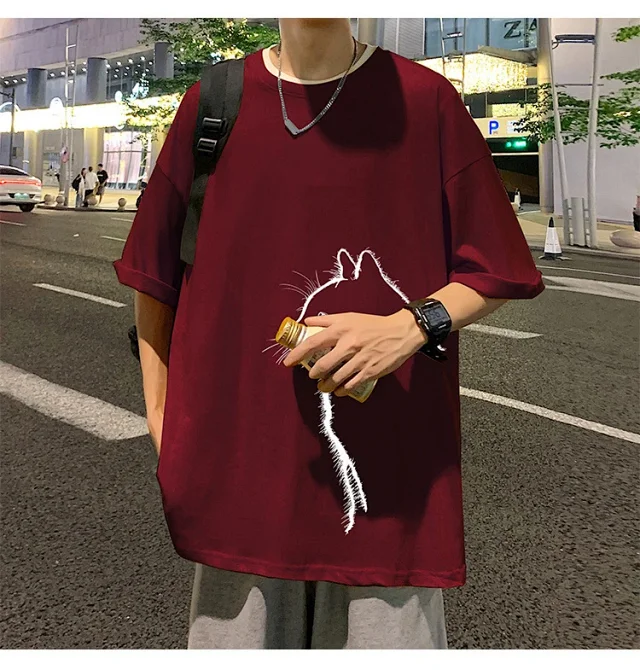 Men's Couple Cat Print Tee Detail