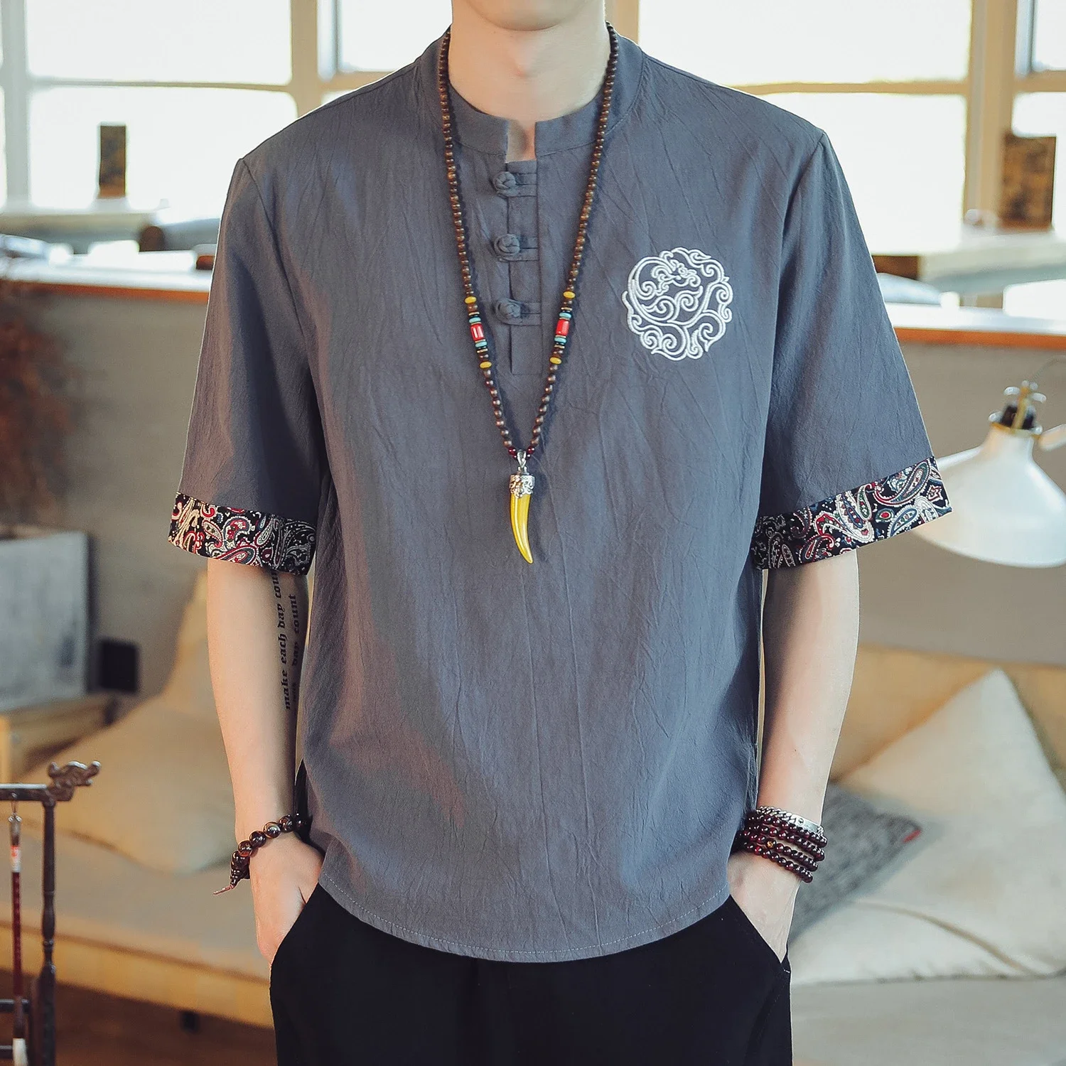 Big Men's Retro Tang Linen Tee
