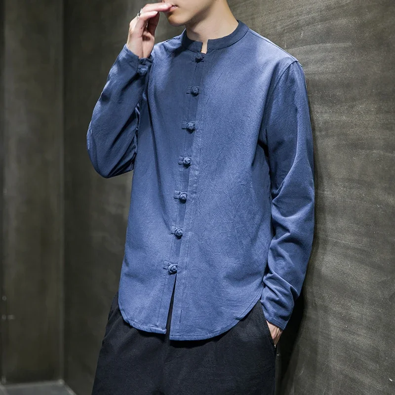 Men's Linen Long-Sleeve Vintage Tang Shirt
