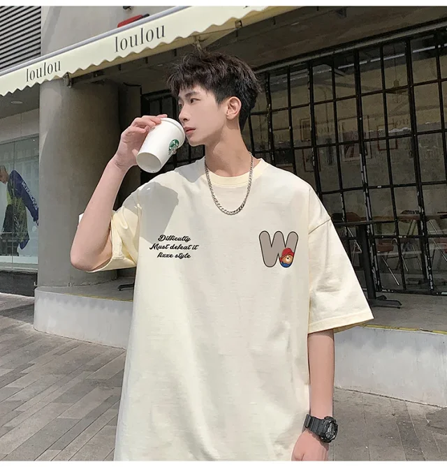2025 Men's Bear Print Heavyweight Cotton T-shirt Detail