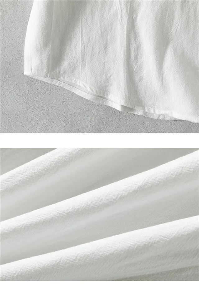 Men's Summer Cotton-Linen Retro Stand-Collar T-Shirt Detail