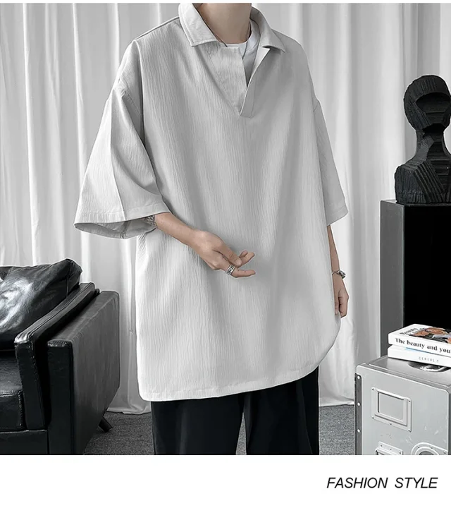 Men's Oversized Solid Polo T-Shirt Detail