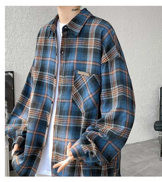 Men's Japanese Brushed Plaid Warm Shirt Jacket Detail