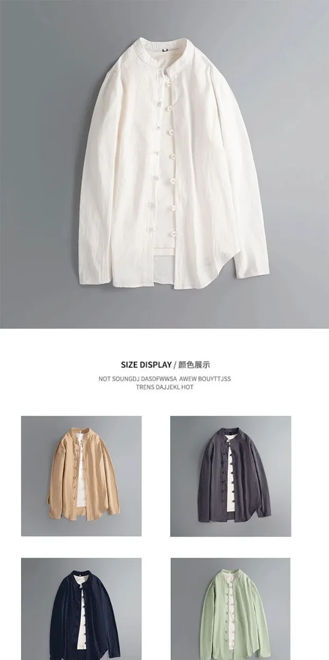 Men's Linen Long-Sleeve Vintage Tang Shirt Detail