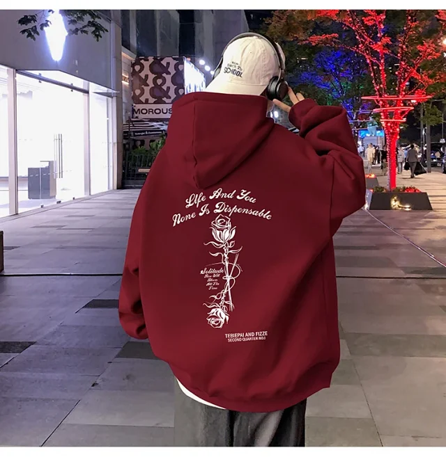 Heavyweight Cotton Rose Print Couple Hoodie Detail