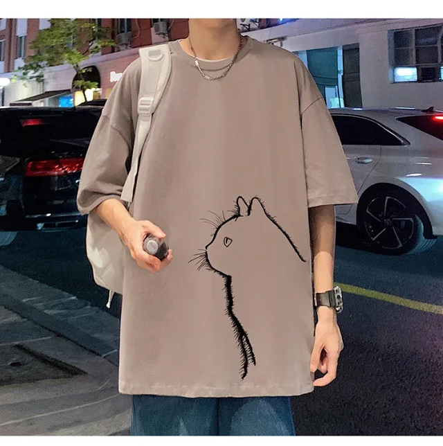 Men's Couple Cat Print Tee Detail