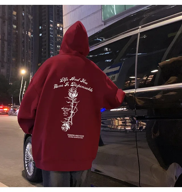 Heavyweight Cotton Rose Print Couple Hoodie Detail