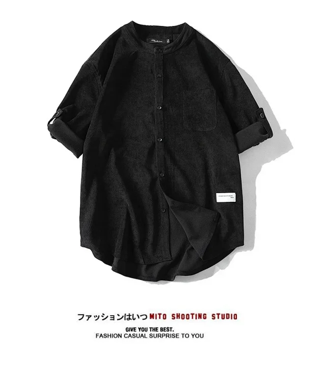 Men's Mid-Sleeve Vintage Korean Corduroy Shirt Detail