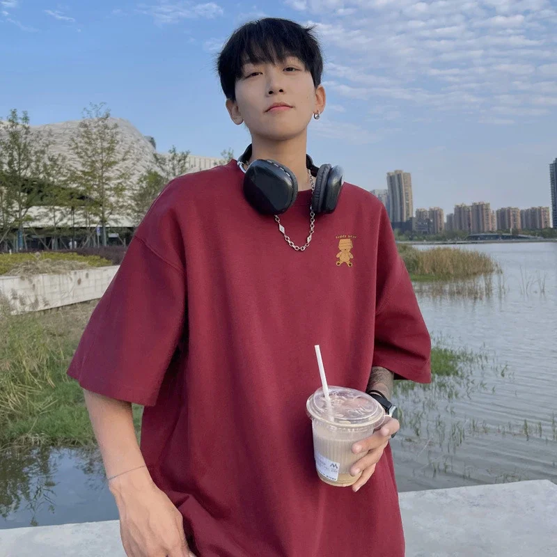 Men's Burgundy 3/4 Sleeve Oversized Tee