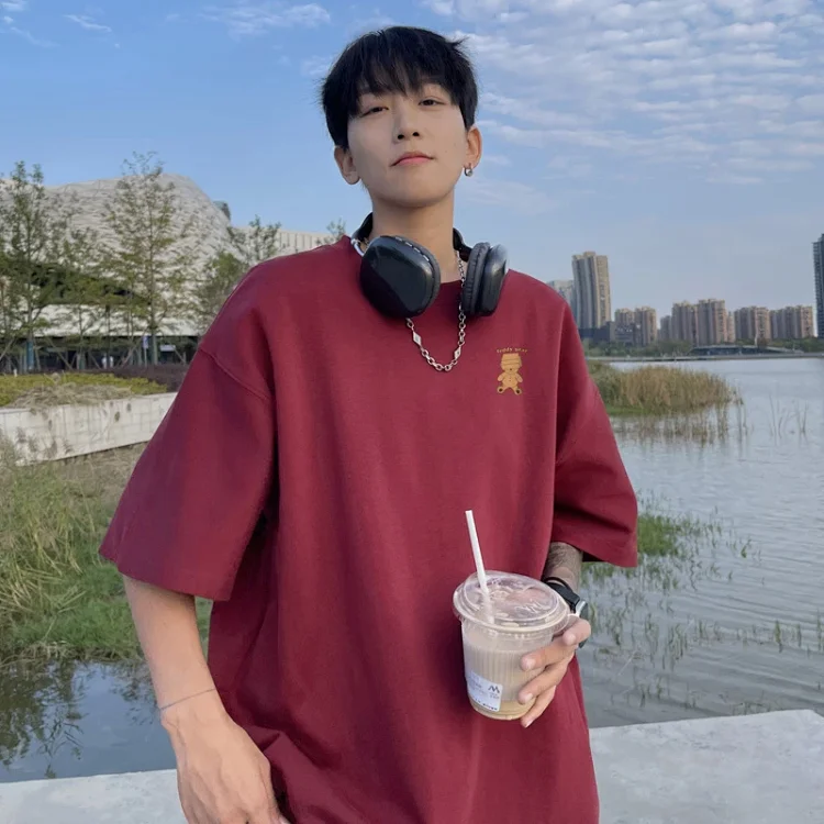 Men's Burgundy 3/4 Sleeve Oversized Tee