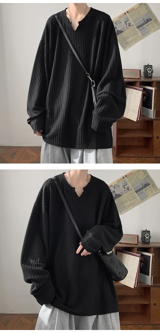 Men's High-Street V-Neck Heavyweight Sweatshirt White Detail