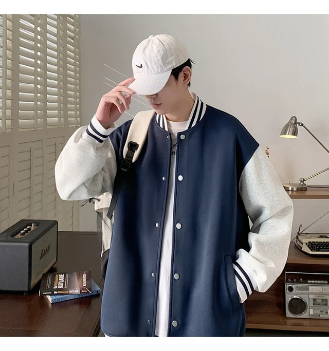 Men's Trendy Stand-Collar Baseball Jacket Detail