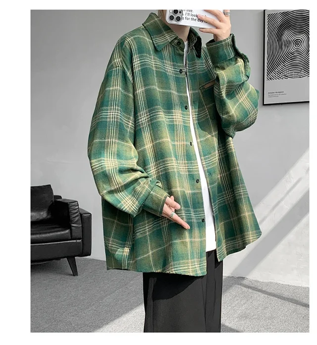 Men's Japanese Brushed Plaid Warm Shirt Jacket Detail