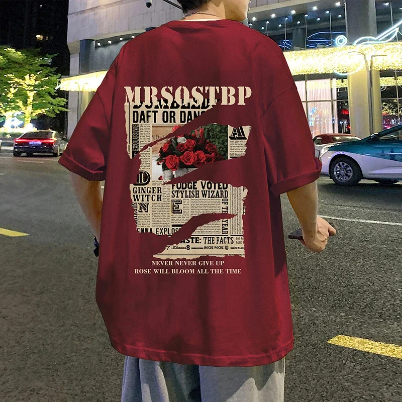 Men's Oversized Cotton Tee 2025 Rose-Print
