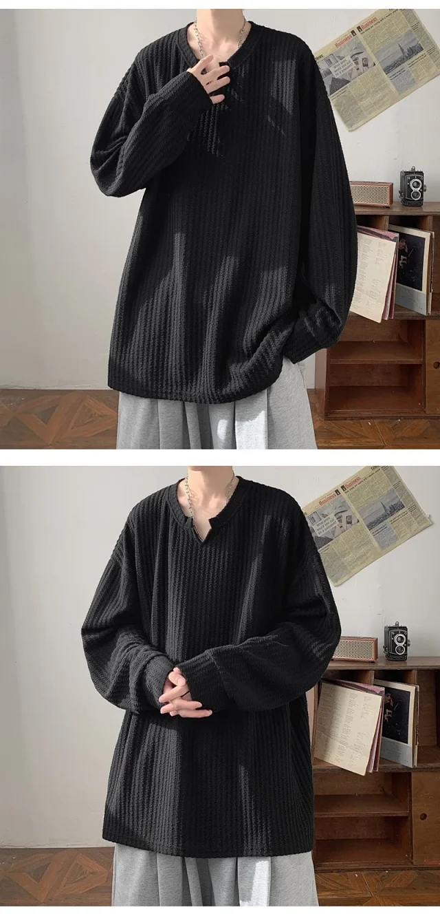 Men's High-Street V-Neck Heavyweight Sweatshirt White Detail