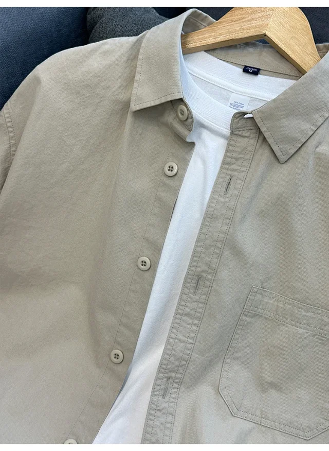2025 Men's Khaki Cotton Work Shirt Detail