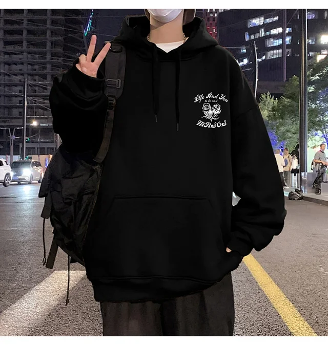 Heavyweight Cotton Rose Print Couple Hoodie Detail