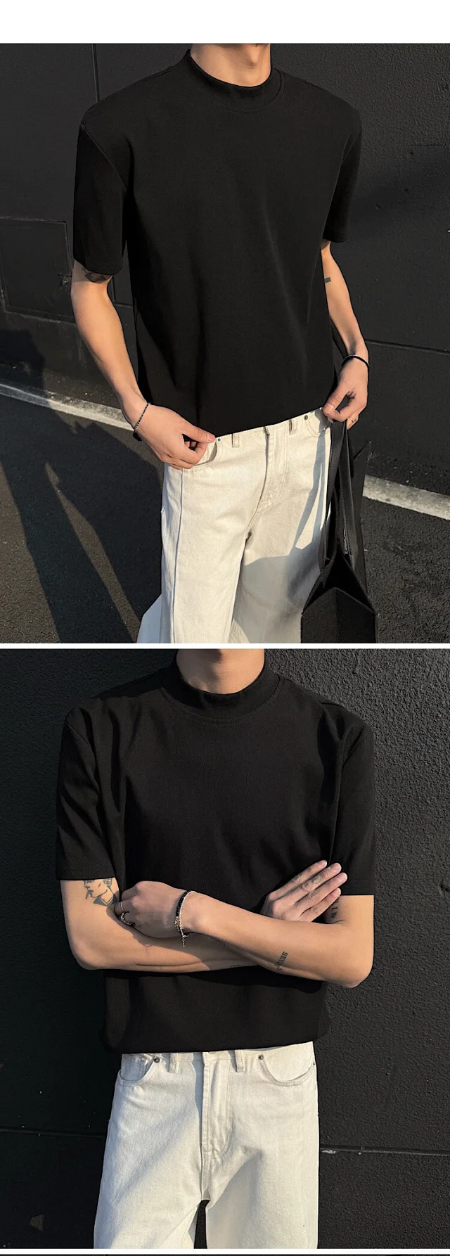 Cleanfit Men's Mock Neck Heavyweight Tee Detail