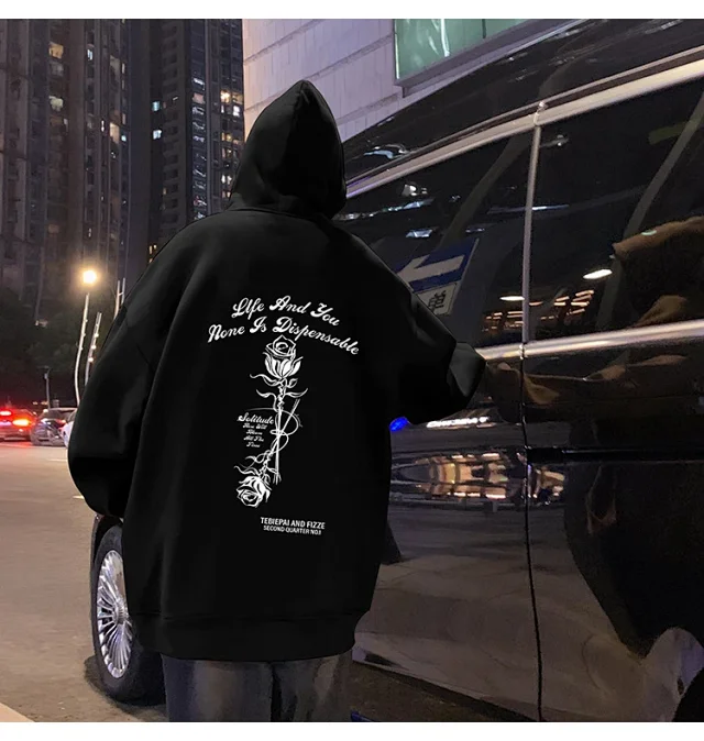 Heavyweight Cotton Rose Print Couple Hoodie Detail