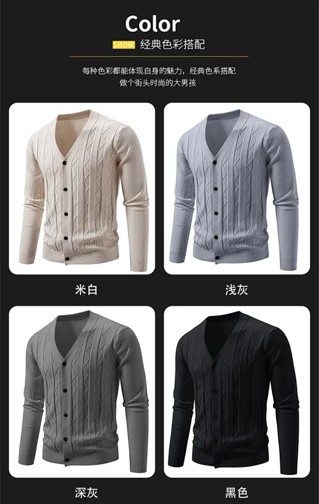 Men's Autumn Winter Knit Cardigan Korean Trendy Detail