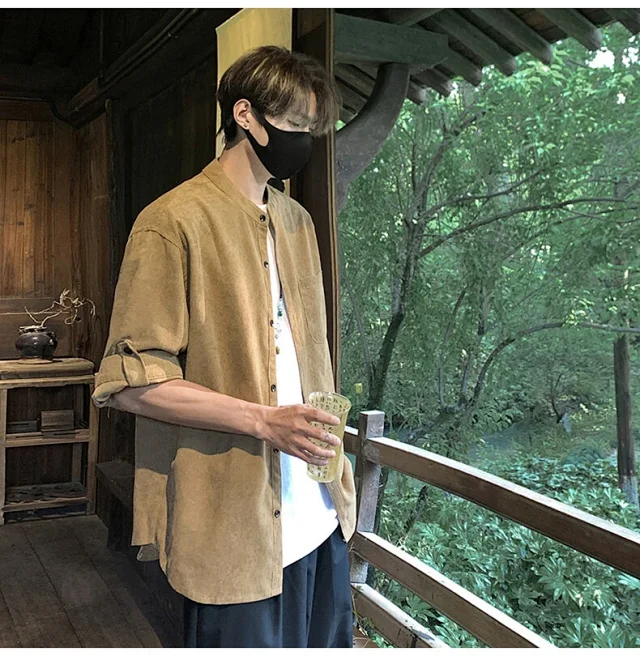 Men's Vintage Korean Corduroy Shirt Jacket Detail