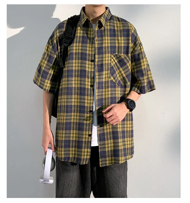 Men's 2025 New Plaid Short Sleeve Shirt Detail