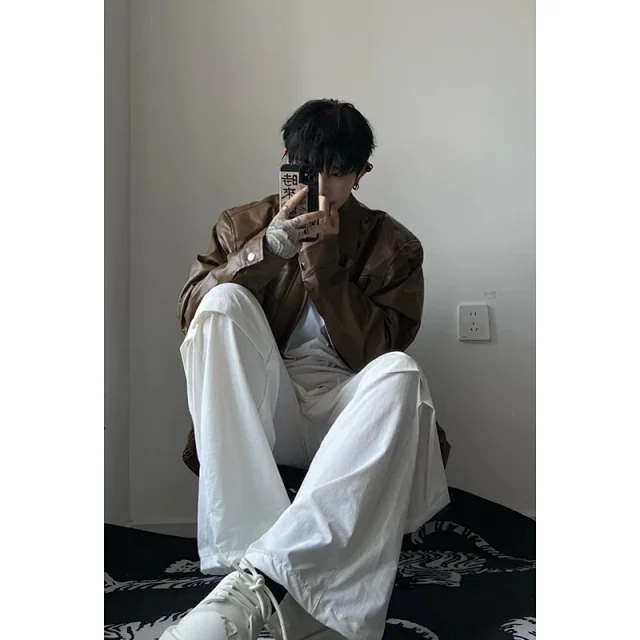 2025 Fall New Men's Padded PU Biker Jacket Detail