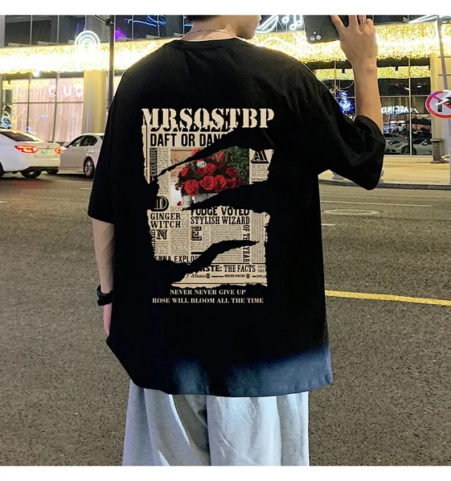 Men's Oversized Cotton Tee 2025 Rose-Print Detail