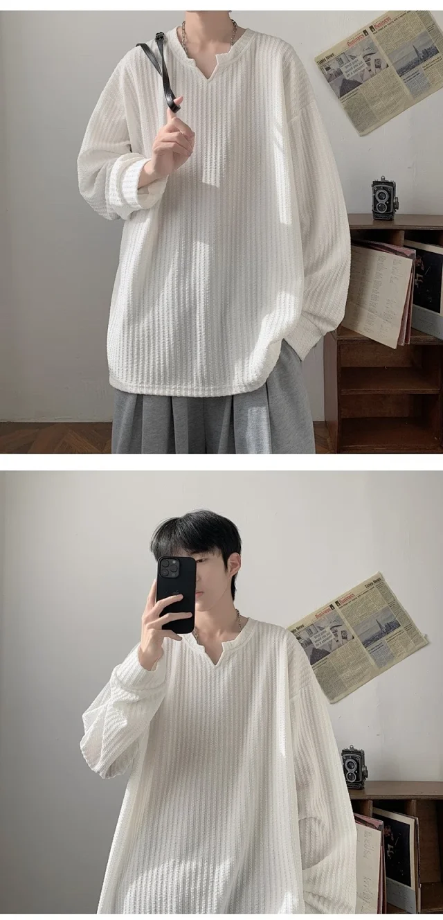 Men's High-Street V-Neck Heavyweight Sweatshirt White Detail
