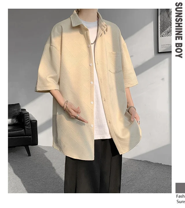 Baroque Japanese Men's Boyfriend Short-Sleeve Shirt Detail