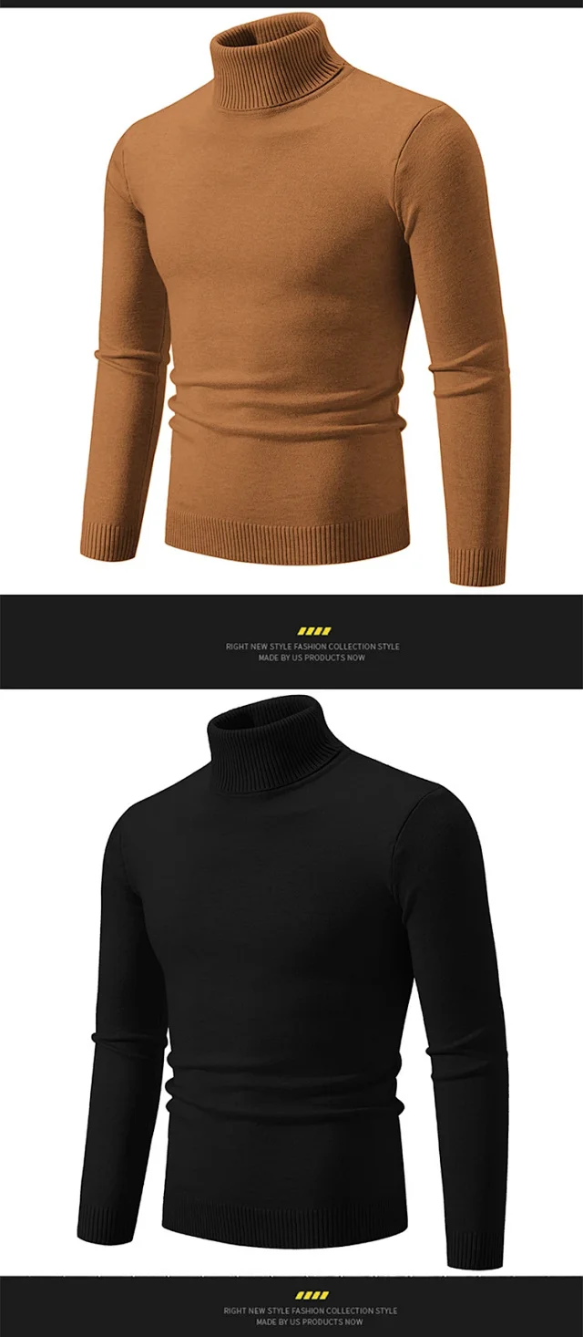 Men's Retro Minimalist Solid Turtleneck Knit Detail
