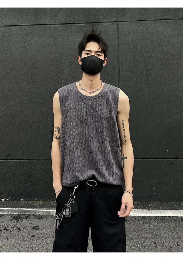 Men's Black Textured Jacquard Vest Detail