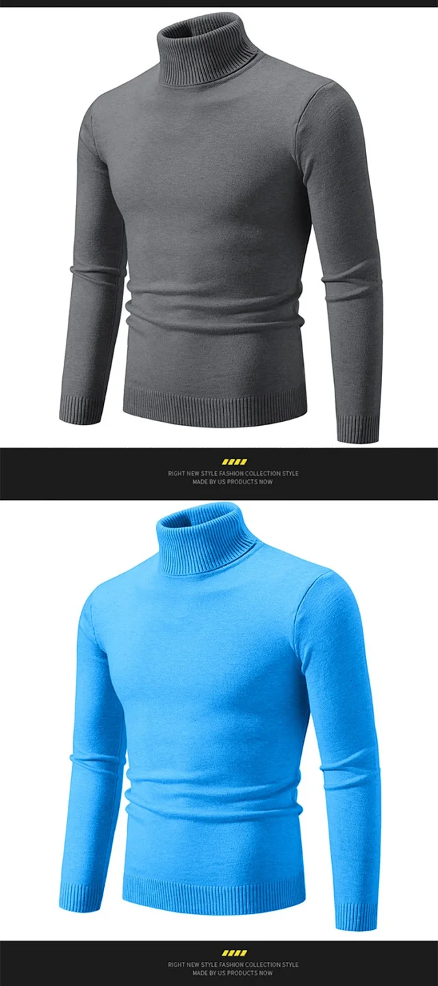 Men's Retro Minimalist Solid Turtleneck Knit Detail