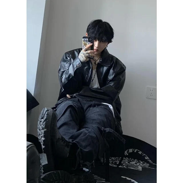 2025 Fall New Men's Padded PU Biker Jacket Detail