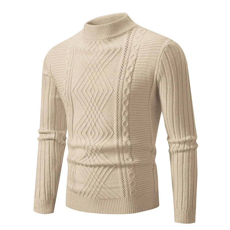 Men's Retro Solid Mock Neck Sweater